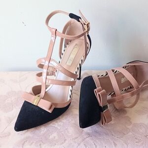 Miss KG Black and Cream Strappy Heels